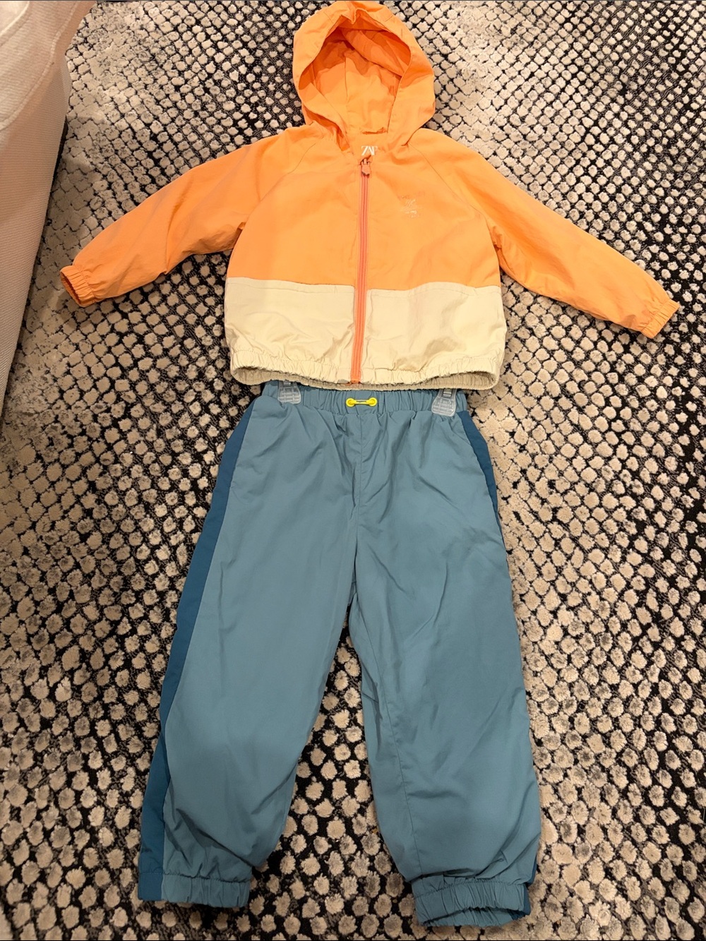18-24 months Peach and Cream Hooded Windbreaker with Light Blue Snow Pants